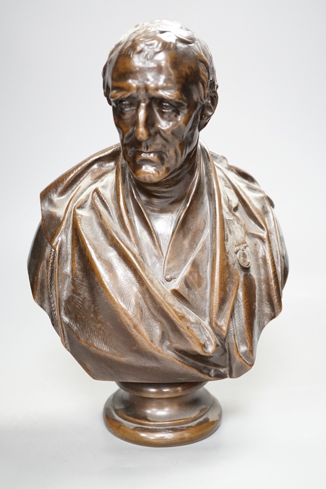 A small bronze bust of Wellington, by Matthew Noble (1817-1876), inscribed verso 'Noble 1852' - 27cm tall